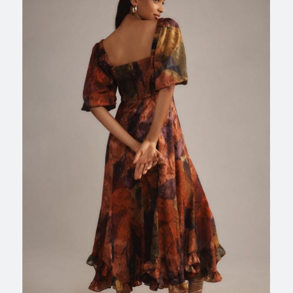 Anthropologie Hutch Printed Twist-Front Puff Sleeve Ruffle-Hem Dress - Picture 3 of 16